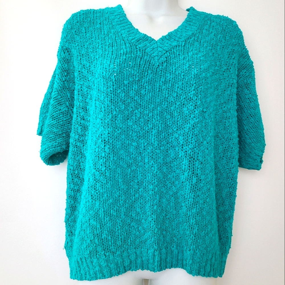Vintage Teal V-Neck Sweater